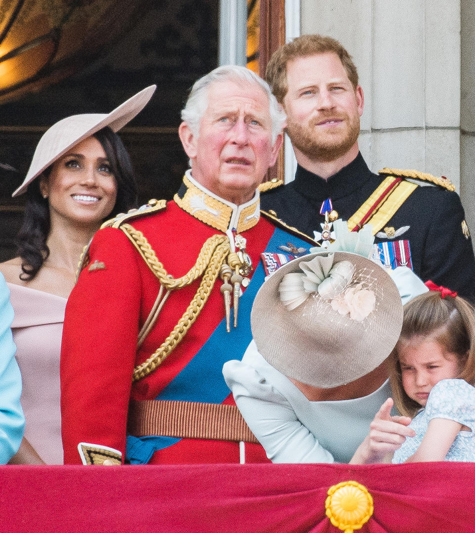 Meghan Markle, Prince Harry and Prince Charles on the Buckingham Palace balcony
