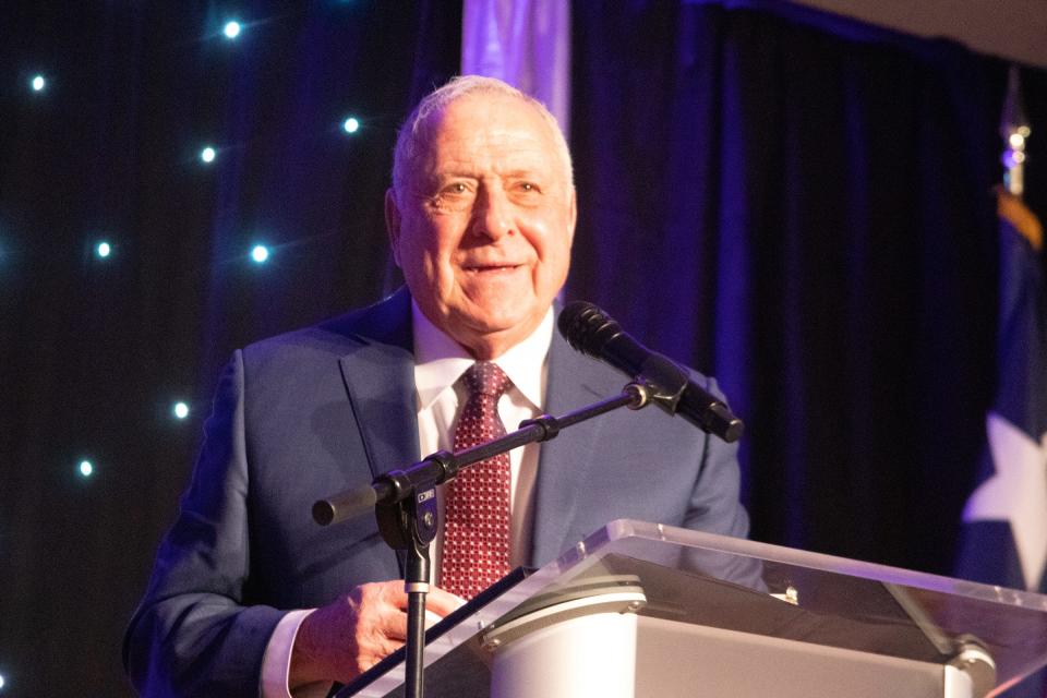 Vance Reed thanks family and friends as he is honored with the 2022 AGN Man of the Year award at the awards luncheon Wednesday at the Amarillo Civic Center.