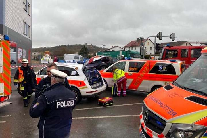 Emergency vehicles at the scene after a car ploughed into a carnival parade injuring several people in Volkmarsen: via REUTERS