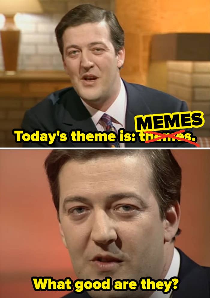 A man saying, "Today's theme is memes—what good are they?"