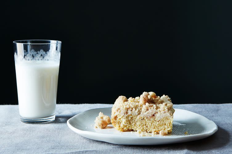 <p>This breakfast has all the best parts about a classic crumb cake (namely, lots and lot and lots of buttery crumbs) without the blandness or dryness of an Entenmann’s store-bought variety. <b>Try the <b><a href="https://www.food52.com/recipes/33470-pomegranate-molasses-crumb-cake?utm_source=yahoofood&utm_medium=referral&utm_campaign=justoverthetopenoughholidaybreakfasts" rel="nofollow noopener" target="_blank" data-ylk="slk:Pomegranate Molasses Crumb Cake;elm:context_link;itc:0;sec:content-canvas" class="link ">Pomegranate Molasses Crumb Cake</a>. </b></b><i>(Photo: Mark Weinberg/Food52)</i></p>