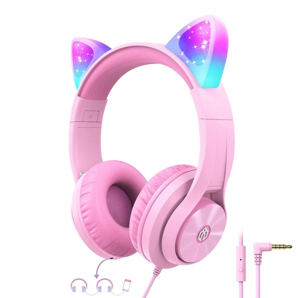 iClever Cat Ear Led Light Up Kids Headphones with Microphone