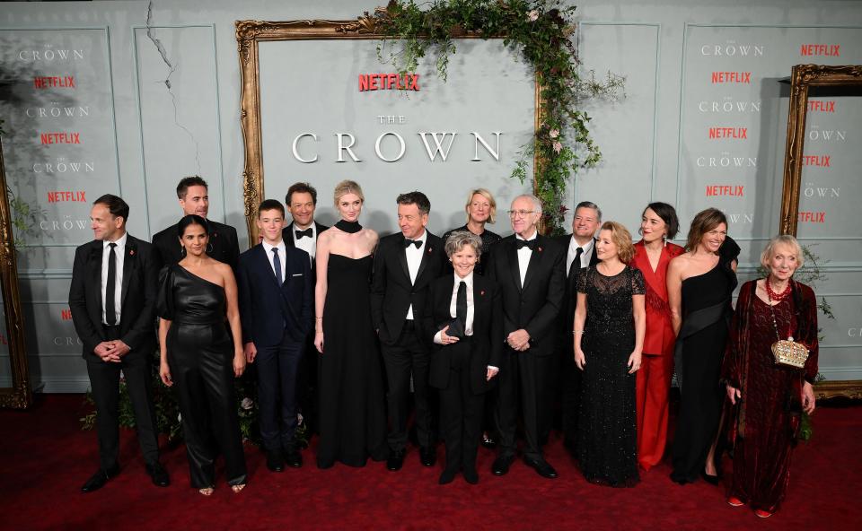 cast members and Netflix management, on the red carpet upon arrival to attend the World Premiere of "The Crown (Season 5)" in London on November 8, 2022