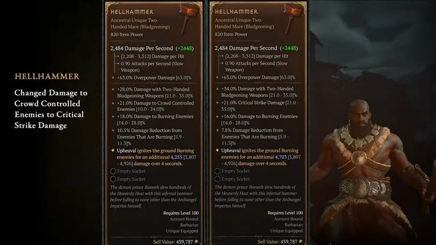 Diablo 4 changes for HellHammer Barbarian Weapon