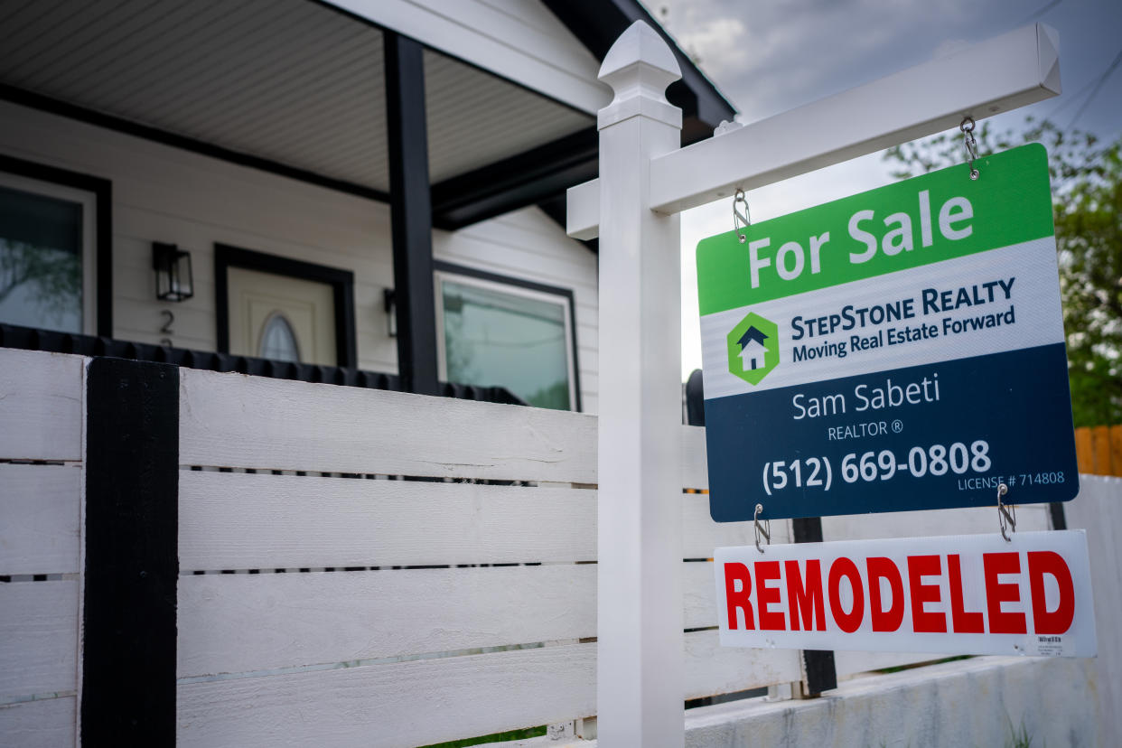 A 'For Sale' sign is seen on March 19, 2024 in Austin, Texas. From peaking in 2022, home prices and apartment rents in Austin, Texas, have declined more than any other city in the country in 2024. While Austin remains ranked as the 10th-largest city in the U.S., the city is now leading a national property cool-down. (Credit: Brandon Bell, Getty Images)