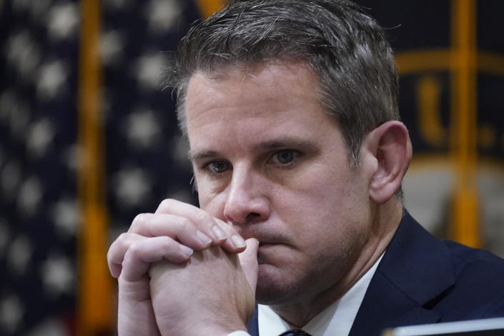 Rep. Adam Kinzinger, R-Ill., listens as the House select committee investigating the Jan. 6, 2021 attack on the Capitol holds a hearing at the Capitol in Washington, Thursday, June 16, 2022. (AP Photo/J. Scott Applewhite)