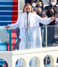 <p>Jennifer Lopez sings a rendition of Woody Guthrie's "This Land Is Your Land," before transitioning into "America the Beautiful."</p>