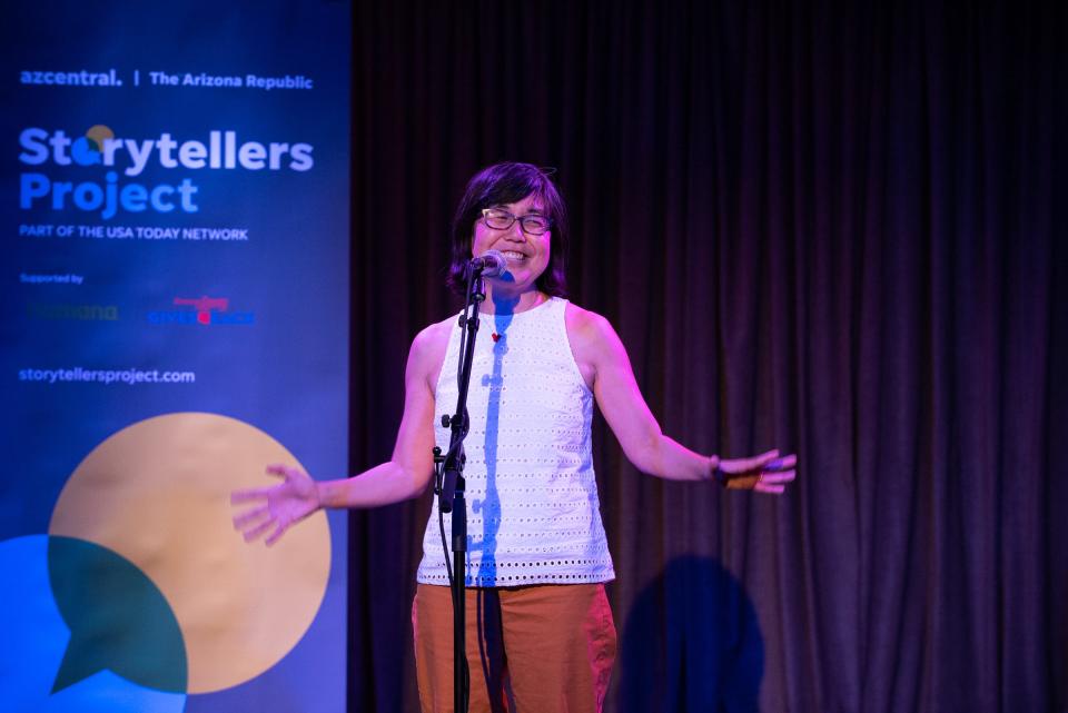 Kathy Nakagawa tells her tale during the Arizona Storytellers Project presents Adulting on Tuesday, Aug. 13, 2019.
