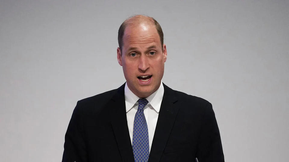 Close-up of Prince William speaking