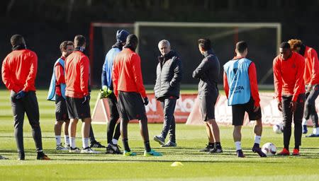 Britain Football Soccer - Manchester United Training - Manchester United Training Ground - 19/10/16 Manchester United manager Jose Mourinho and players during training Action Images via Reuters / Jason Cairnduff Livepic