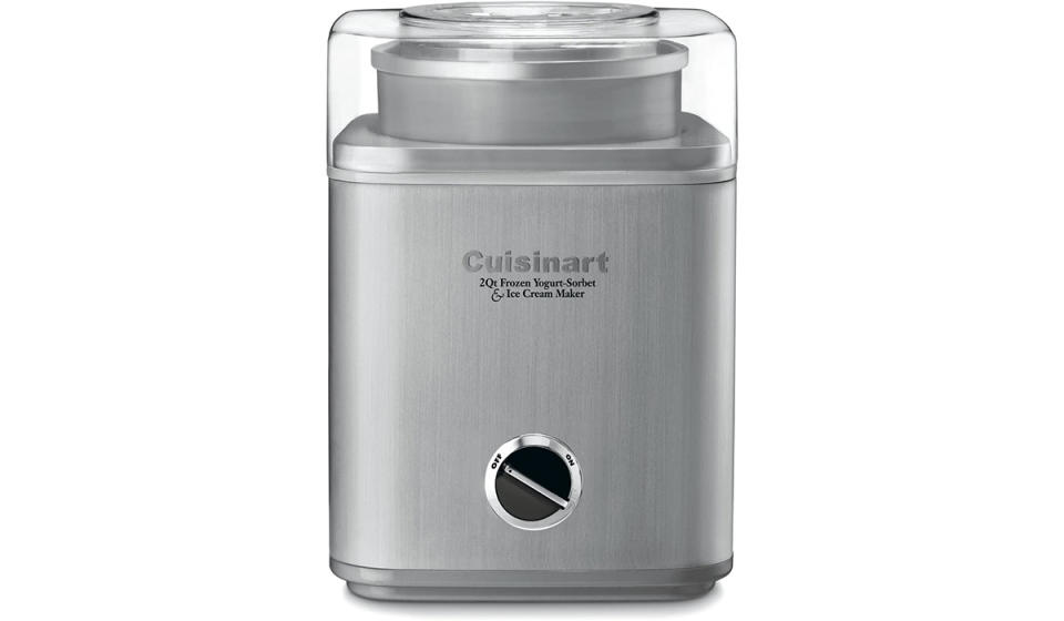 A stainless steel ice cream maker