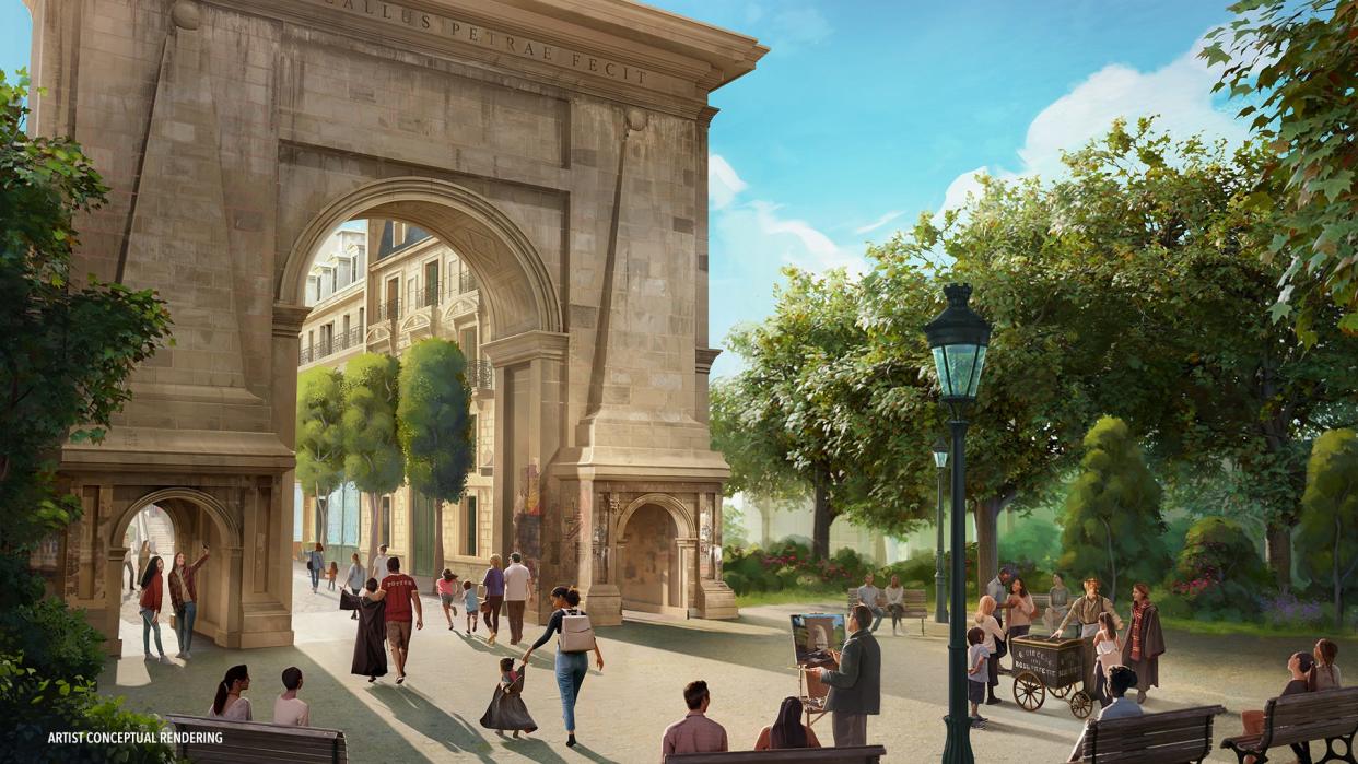 Guests entering The Wizarding World of Harry Potter – Ministry of Magic will be greeted by a non-magical Parisian park that gives way to a hidden wizarding shopping district called Place Cachée.