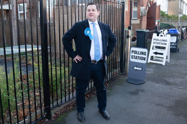 <strong>The Conservative party's Louie French arrives at Christchurch Church Hall in Sidcup, Kent, to cast his vote in the by-election.</strong> (Photo: Stefan Rousseau - PA Images via Getty Images)