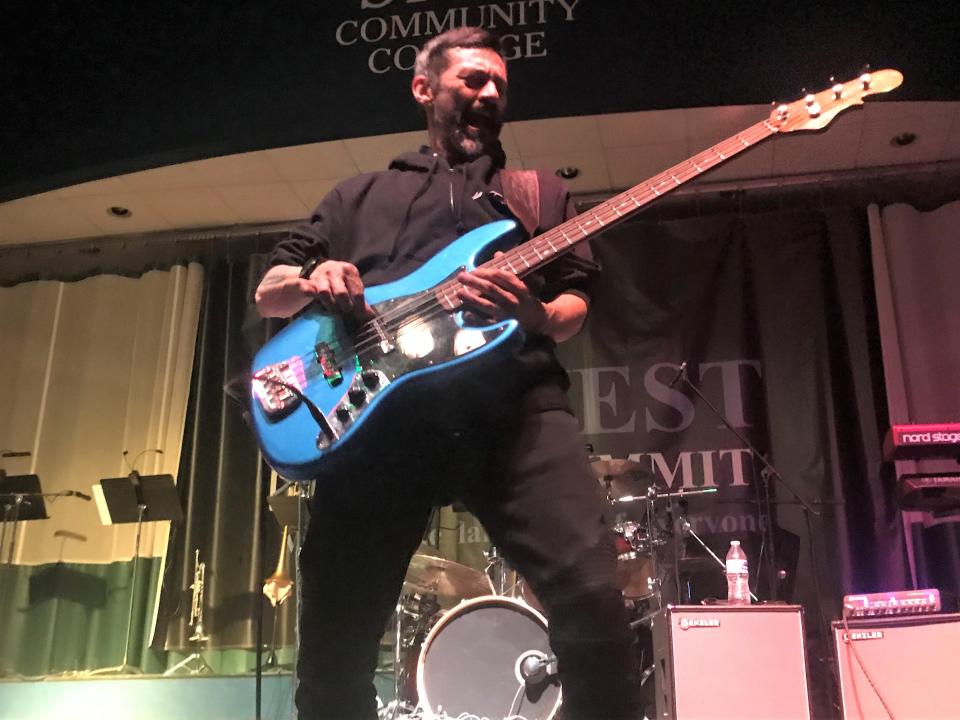 Bass player Pancho Tomaselli of Los Angeles-based group Dig Infinity performs Saturday at the Midwest Rhythm Summit at Terra State Community College. The two-day summit featured a full schedule of clinics and live concerts Friday and Saturday night at the college's Student Activities Center.