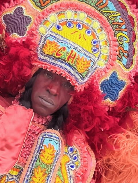 The Comanche Hunters Mardi Gras Indian Gang parades on Tuesday, Feb. 13, 2024. (WGNO/LBJ)