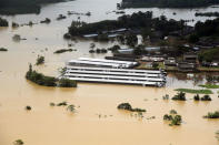 A flooded factory is seen in a village in Matara, Sri Lanka May 29, 2017. Sri Lanka Air Force/Handout via REUTERS