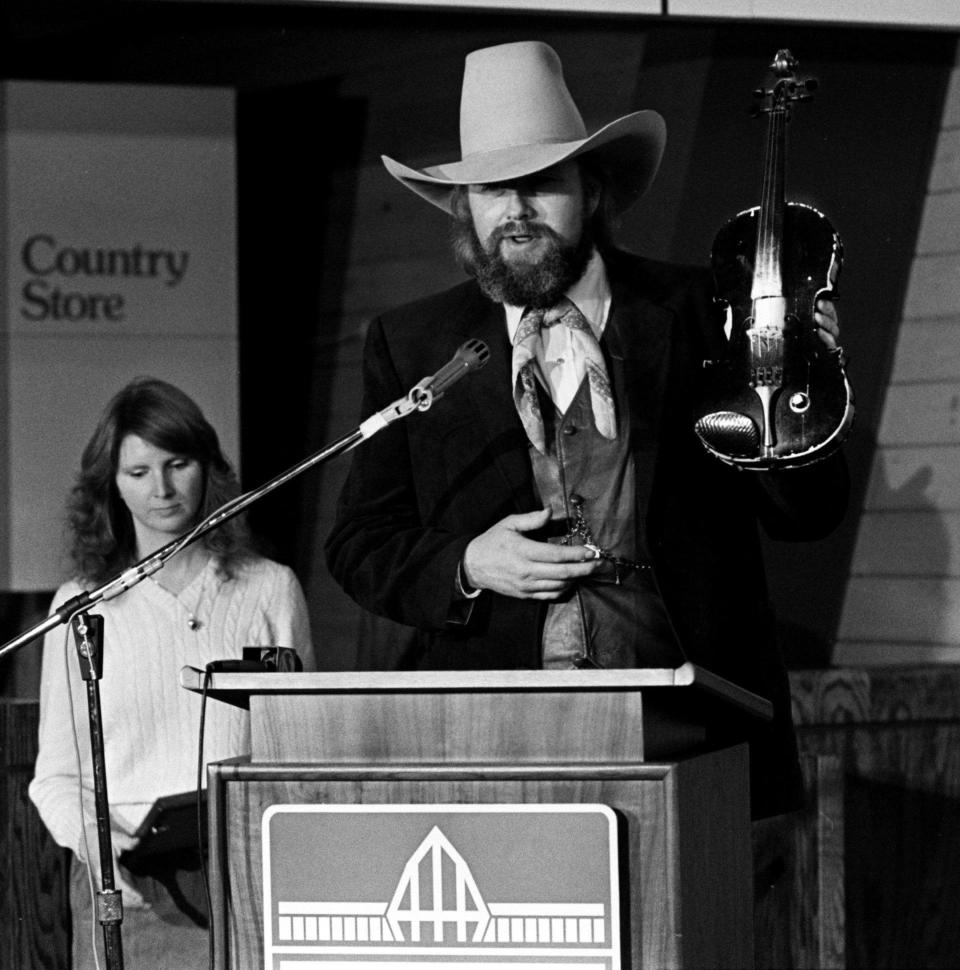 Charlie Daniels donates his fiddle along with a hat, rope and another instrument to the Country Music Hall of Fame in Nashville. The fiddle is the one he used to record and perform "The Devil Went Down to Georgia."