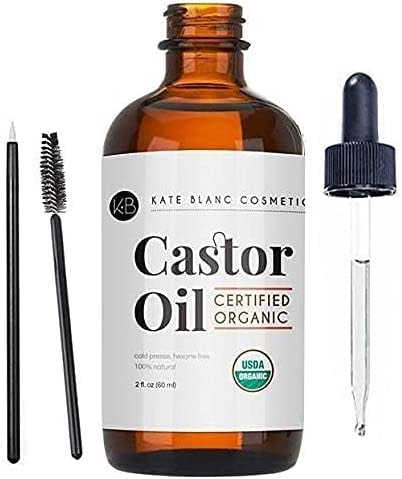 Castor Oil (2oz), USDA Certified Organic, 100% Pure, Cold Pressed, Hexane Free by Kate Blanc. Stimulate Growth for Eyelashes, Eyebrows, & Hair. Skin Moisturizer. FREE Starter Kit. 1-Year Guarantee/Amazon.com.mx