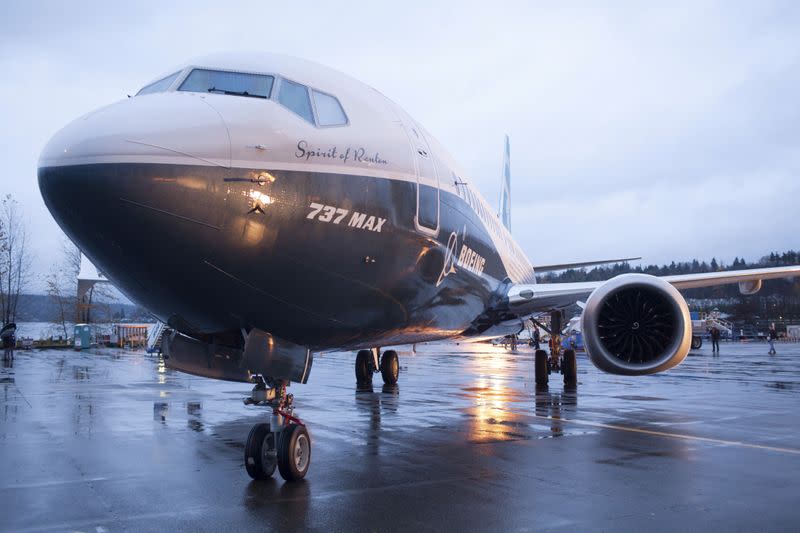 FILE PHOTO: A Boeing 737 MAX 8 sits outside the hangar during a media tour of the Boeing 737 MAX at the Boeing plant in Renton, Washington