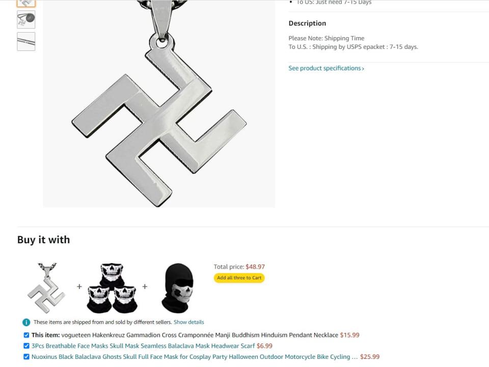 Swastika necklace featured on Amazon