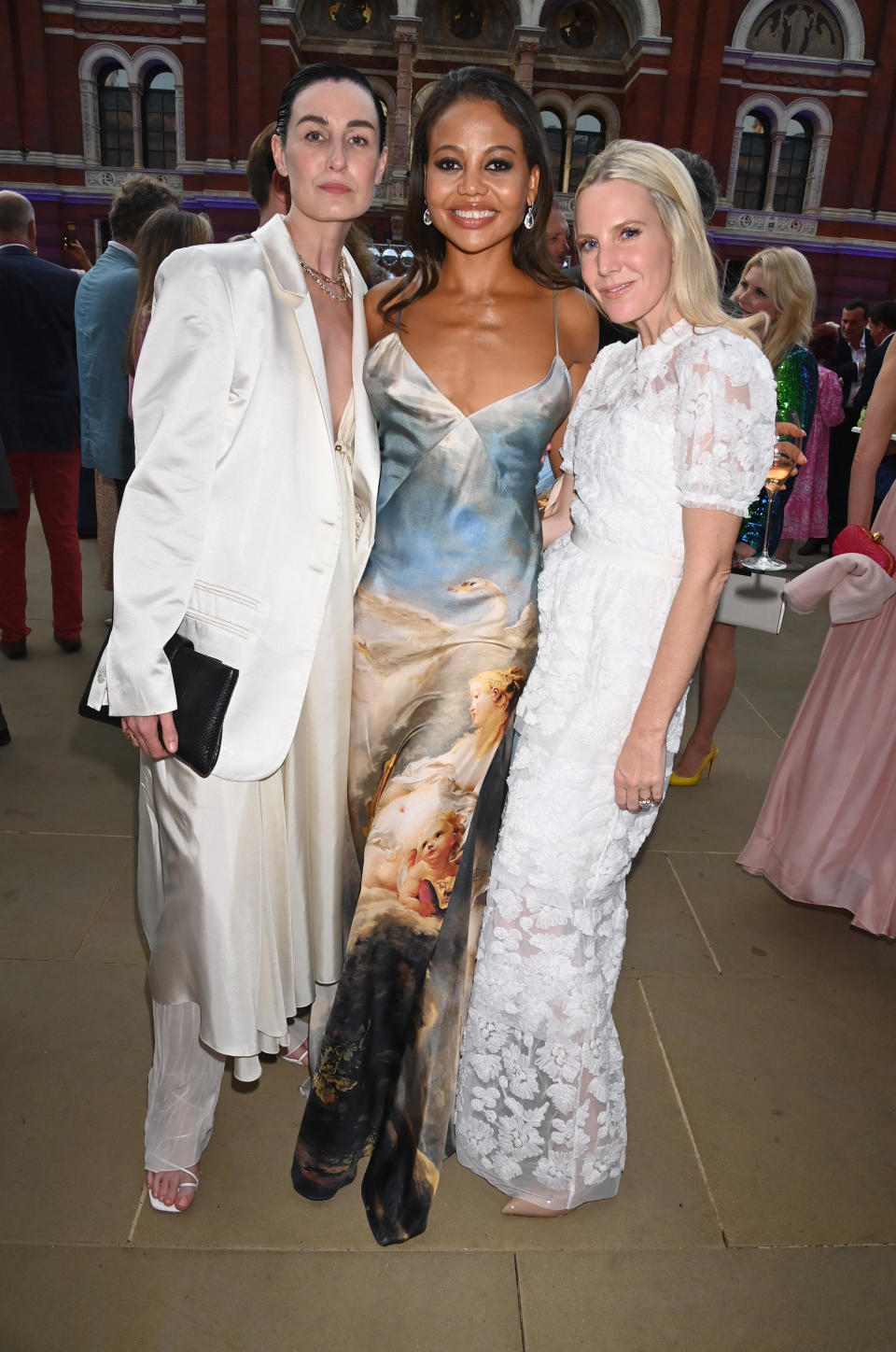 LONDON, ENGLAND - JUNE 21: (L to R) Erin O'Connor, Emma Weymouth, Marchioness of Bath, and Alice Naylor-Leyland attend the V&A Summer Party and DIVA exhibition preview, supported by Net-A-Porter, on June 21, 2023 in London, England. (Photo by Dave Benett/Getty Images for Victoria & Albert Museum)