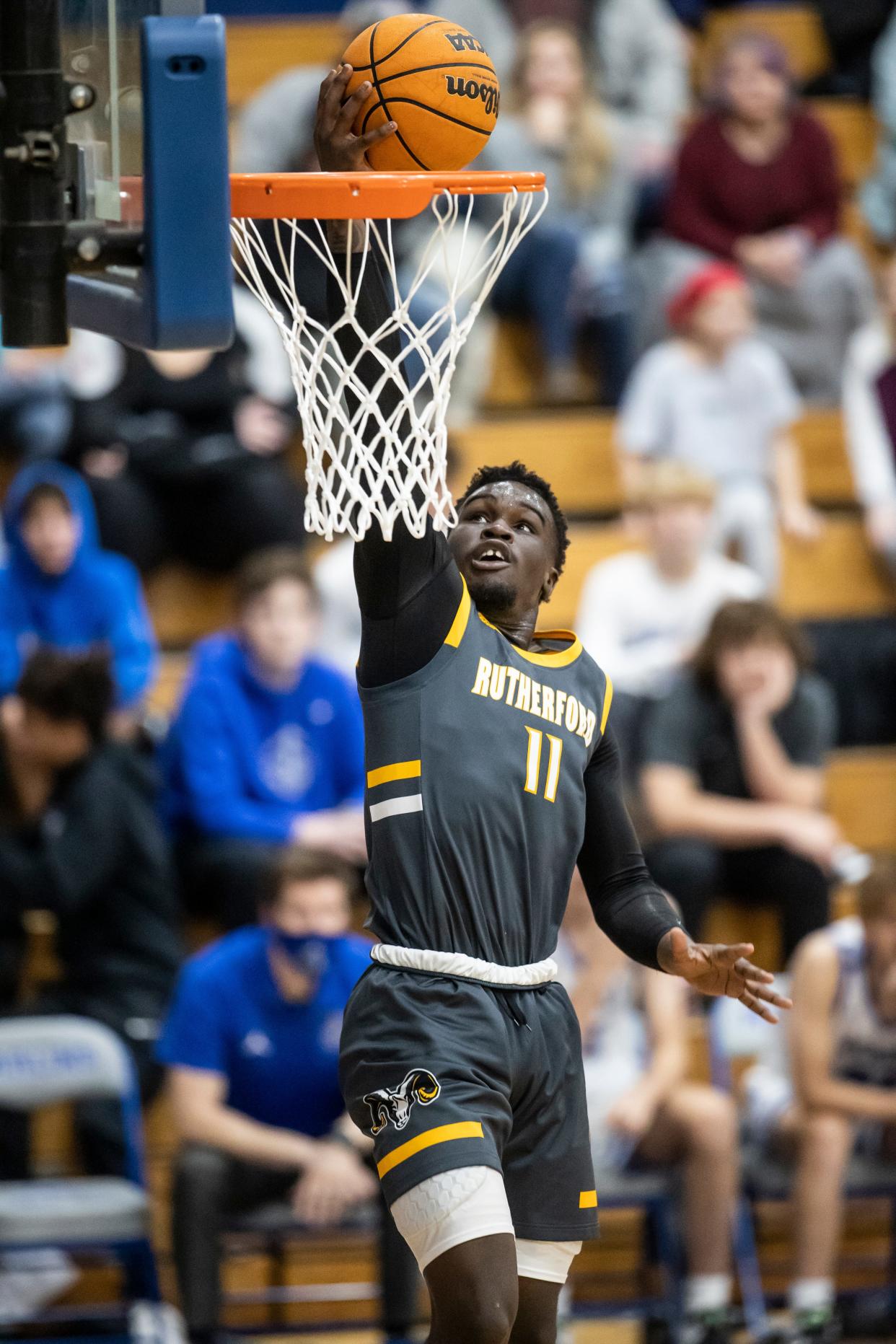 Ram Antonio Morgan soars for two. Arnold hosted Rutherford in boys basketball Tuesday, January 25, 2022. 