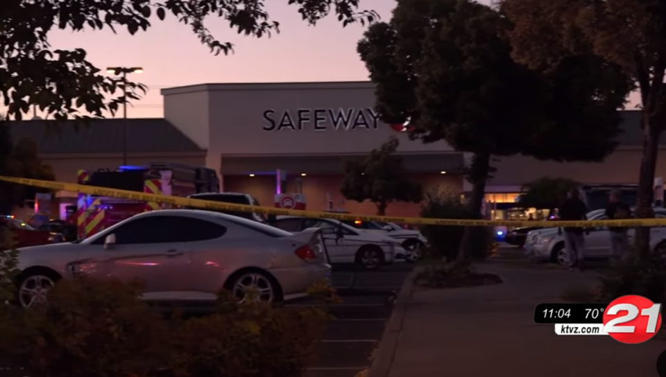 On Sunday night, a gunman entered a Safeway grocery store in Oregon and opened fire, fatally wounding two victims. The gunman was found inside the store by police where they said he died from a gunshot wound (KTVZ/video screengrab)