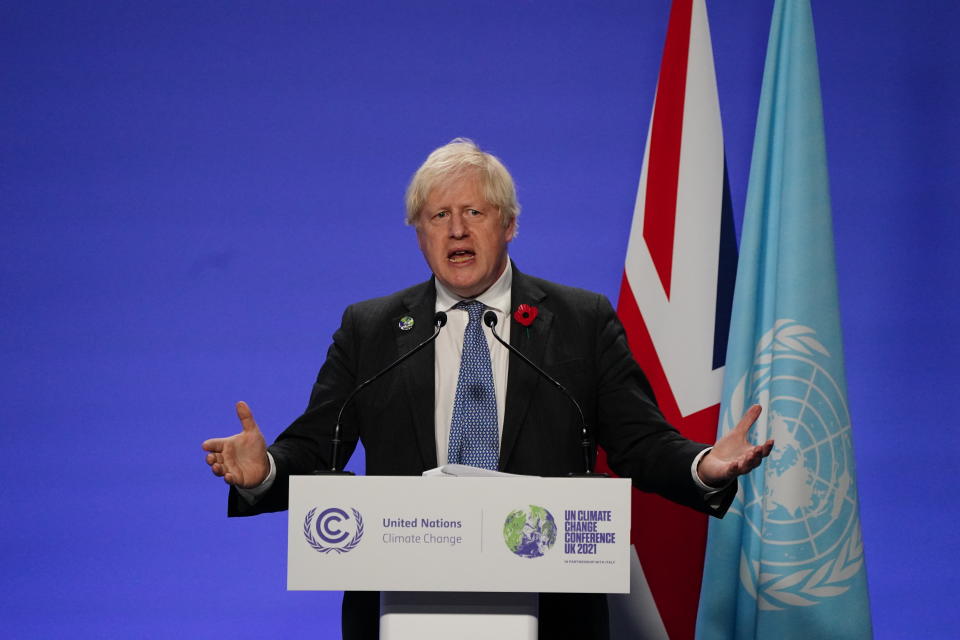 Prime Minister Boris Johnson holds a press conference at the Cop26 summit at the Scottish Event Campus (SEC) in Glasgow. Picture date: Wednesday November 10, 2021.