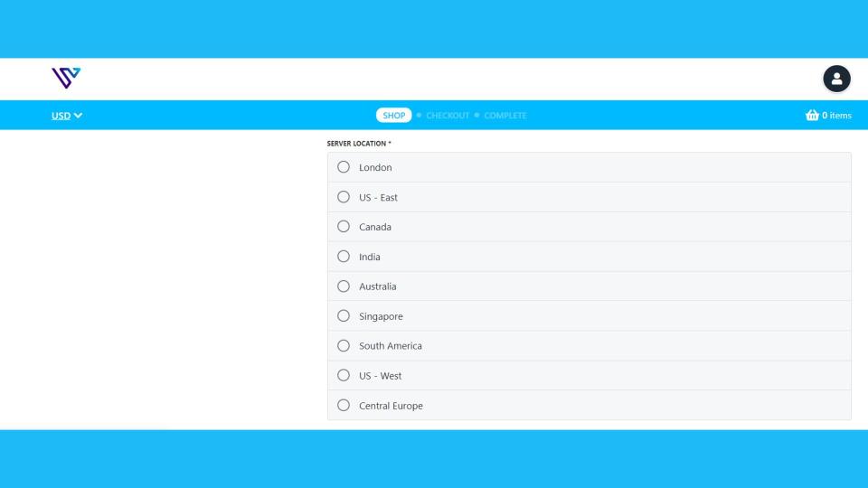 Verpex server location options when you sign up to a hosting package