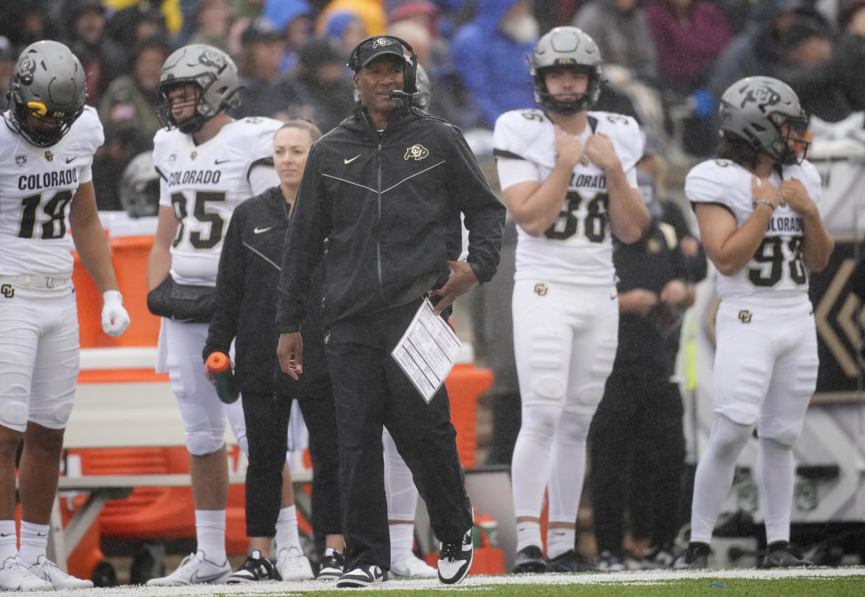 Colorado head coach Karl Dorrell in the first half of an NCAA college football game Saturday, Sept. 10, 2022, at Air Force Academy, Colo. (AP Photo/David Zalubowski)