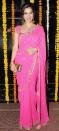 Looking pretty in pink is Sophie. Go for this sari for an engagement ceremony.