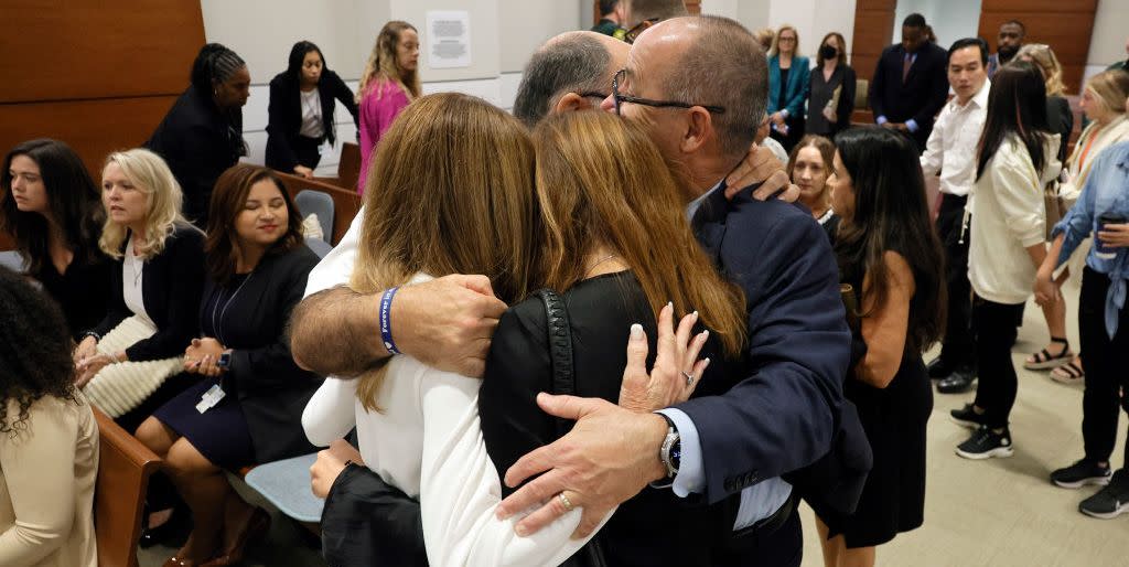 fort lauderdale, florida   october 13 linda beigel schulman, michael schulman, patricia padauy oliver and fred guttenberg as families of the victims enter the courtroom for an expected verdict in the penalty phase of the trial of marjory stoneman douglas high school shooter nikolas cruz at the broward county courthouse in fort lauderdale on thursday, oct 13, 2022 cruz, who plead guilty to 17 counts of premeditated murder in the 2018 shootings, is the most lethal mass shooter to stand trial in the us he was previously sentenced to 17 consecutive life sentences without the possibility of parole for 17 additional counts of attempted murder for the students he injured that day photo by amy beth bennett poolgetty images