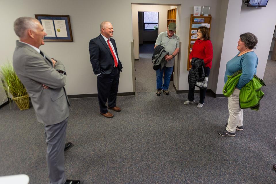 Brad Willson, second from left, meets with members of the Seaman USD 345 community on the day of his interview with the Seaman Board of Education.
