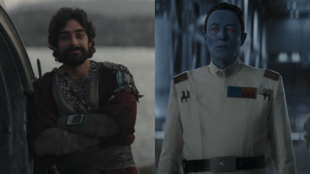  Eman Esfandi as Ezra Bridger and Lars Mikkelsen as Grand Admiral Thrawn in Ahsoka Episode 6. 