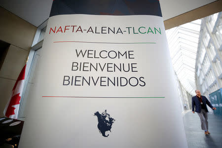 A sign is pictured where the third round of NAFTA talks involving the United States, Mexico and Canada is taking place in Ottawa, Ontario, Canada, September 23, 2017. REUTERS/Chris Wattie