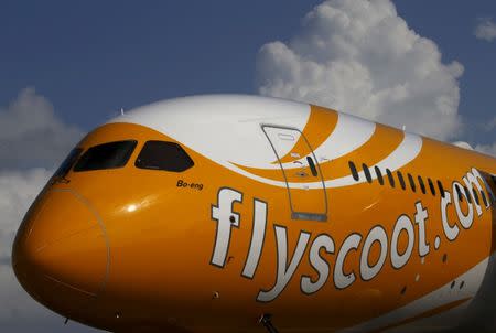 A Scoot Boeing 787-9 Dreamliner is displayed at the Singapore Airshow at Changi Exhibition Center February 16, 2016. REUTERS/Edgar Su/Files