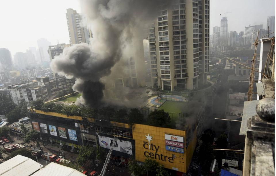 Smoke rises from City Central Mall after fire broke out in it, in Mumbai, Friday, 23 October, 2020.