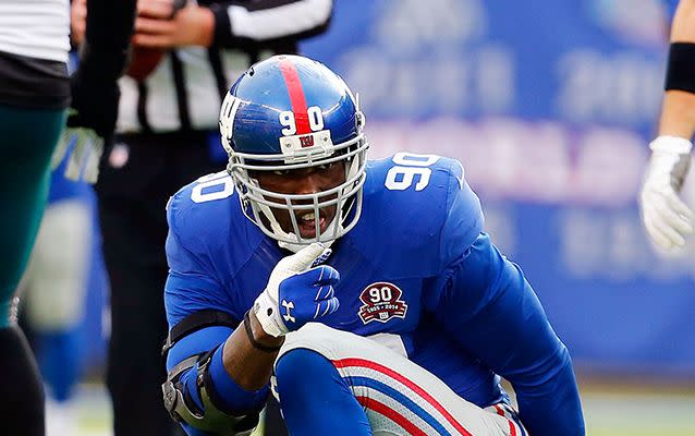 New York Giants pass rusher Jason Pierre-Paul isn’t likely to return anytime soon due to a serious hand injury. Source: Getty.