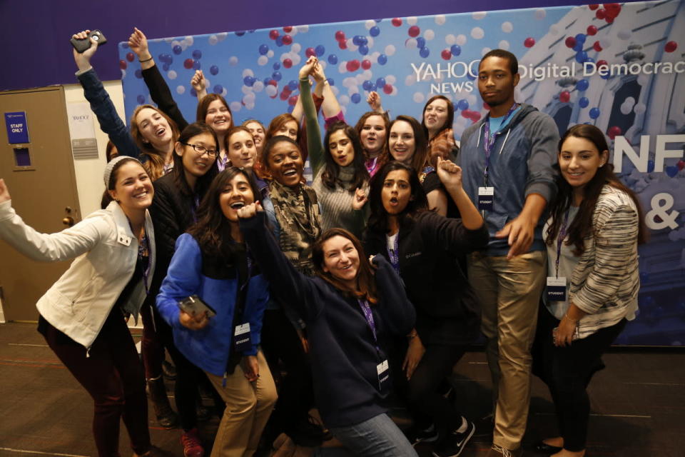 Students strike a pose at the end of the conference at Drake University.