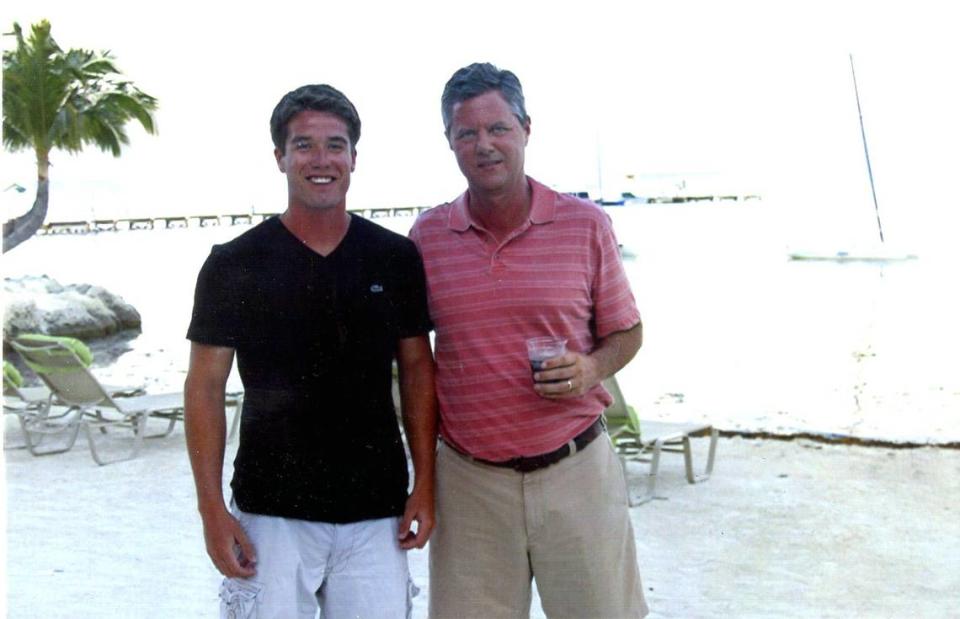 Giancarlo Granda and Jerry Falwell Jr. in an undated photo at Cheeca Lodge in Islamorada. Granda, who met Falwell while working as a pool attendant at the Fontainebleau in Miami Beach, became a partner in a South Beach hostel a Falwell family entity purchased in 2013.
