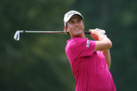 Webb Simpson hits his tee shot on the third hole during the final round of the Greenbrier Classic at the Old White TPC on July 8, 2012 in White Sulphur Springs, West Virginia. (Photo by Hunter Martin/Getty Images)