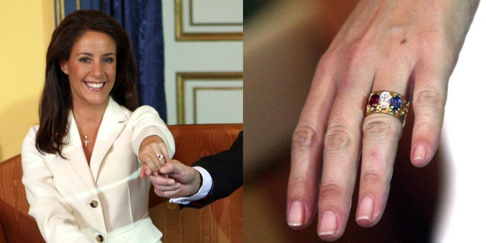 <p>Speaking of patriotic rings, Joachim of Denmark asked Marie Cavallier to marry him with a ring meant to reflect her home flag of France. During the couple's engagement conference she explained the choice, <a href="http://theroyalpost.com/2012/06/12/princess-marie-of-denmarks-engagement-ring/" rel="nofollow noopener" target="_blank" data-ylk="slk:saying;elm:context_link;itc:0;sec:content-canvas" class="link ">saying</a>, “so I can keep a bit of the French.” </p>