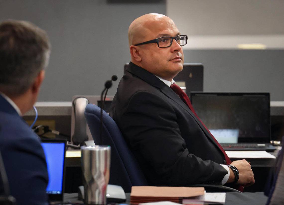 Ernie Lozano, chief of staff and candidate for interim superintendent, listens to public comment during a Broward County School Board meeting discussing an interim superintendent before the resignation of school superintendent Vickie Cartwright on Tuesday, Feb. 7, 2023, in downtown Fort Lauderdale.