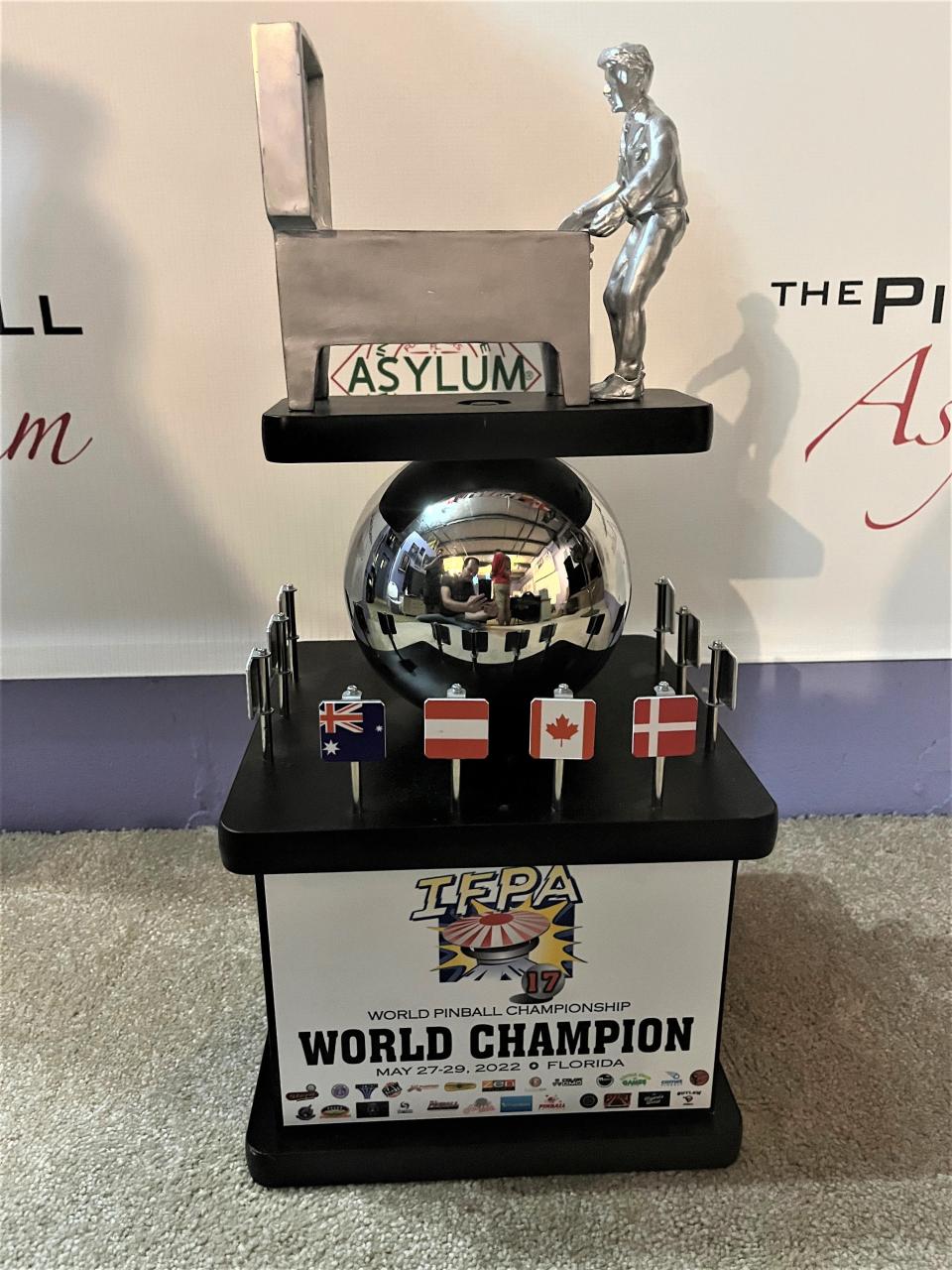 Former WINK News weatherman Eric Stone took first place at the 2022 IFPA World Pinball Championship in Fort Myers. He won this trophy, along with $1,000 and a new pinball machine.