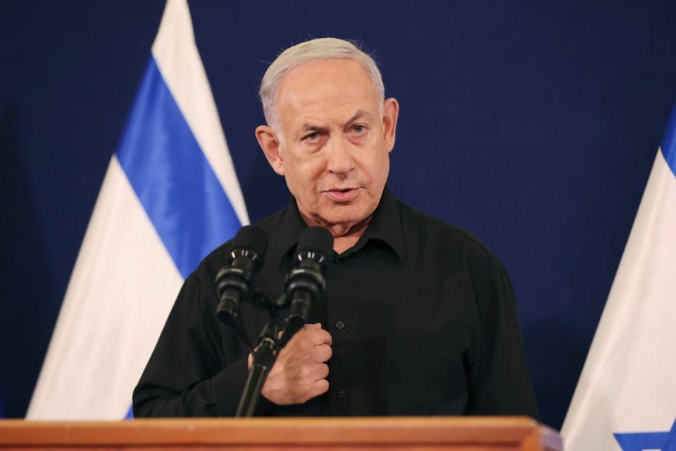 Israeli prime minister Benjamin Netanyahu has met family members of the hostages being held by Hamas (AP)