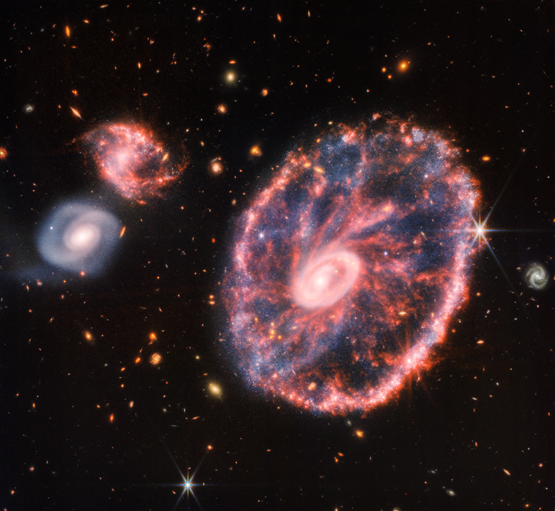 A composite image of the Cartwheel Galaxy, which formed about 400 million years ago.