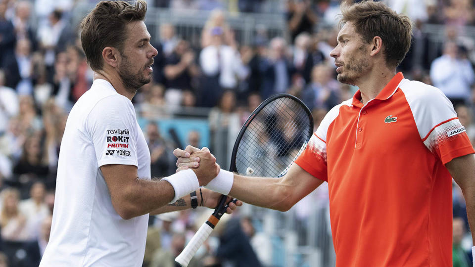 Nicolas Mahut beat Stan Wawrinka. (Photo by Shaun Brooks/Action Plus via Getty Images)