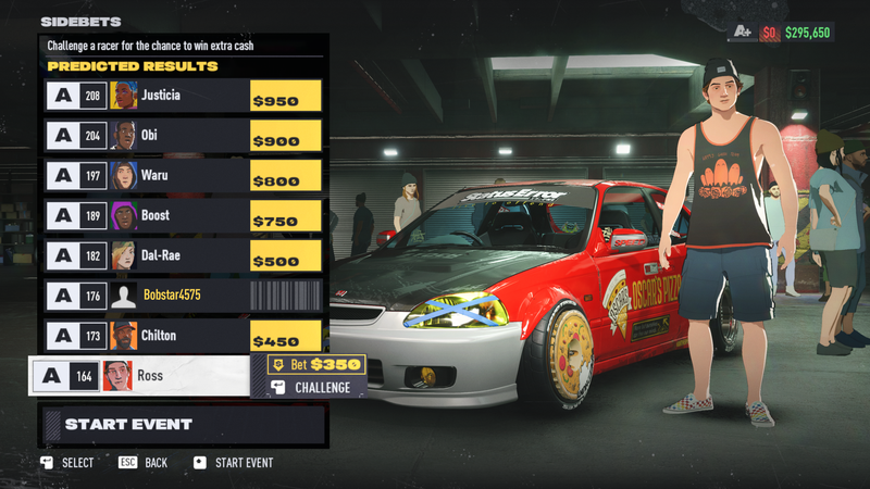 Race betting screen in NFS Unbound