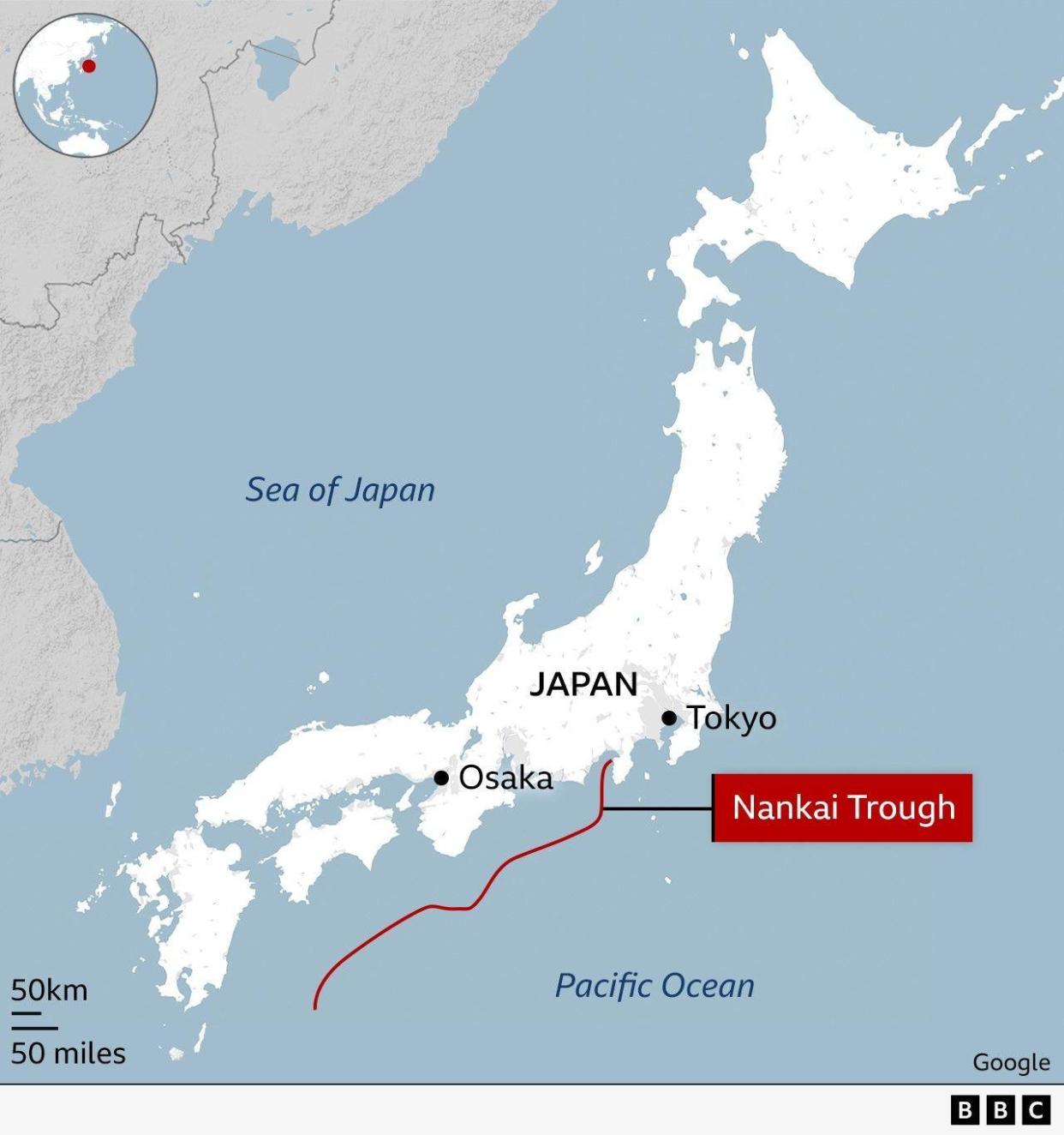 A map showing the Nankai Trough