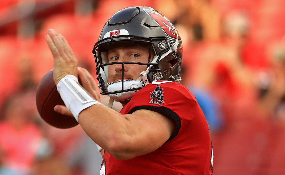 Kyle Trask, on whom the Bucs spent a second-round pick last spring, could be Tom Brady's replacement. (Photo by Mike Ehrmann/Getty Images)